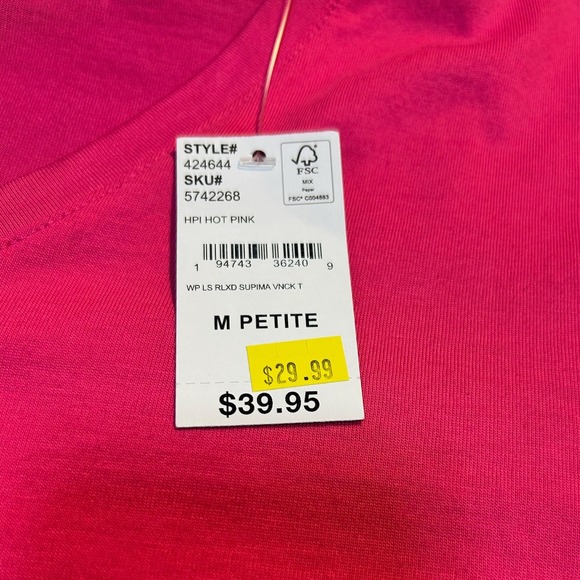 NEW Lands End Womens Long Sleeve V Neck T Shirt Pink Petite M MP NWT 100% cotton - Picture 6 of 11